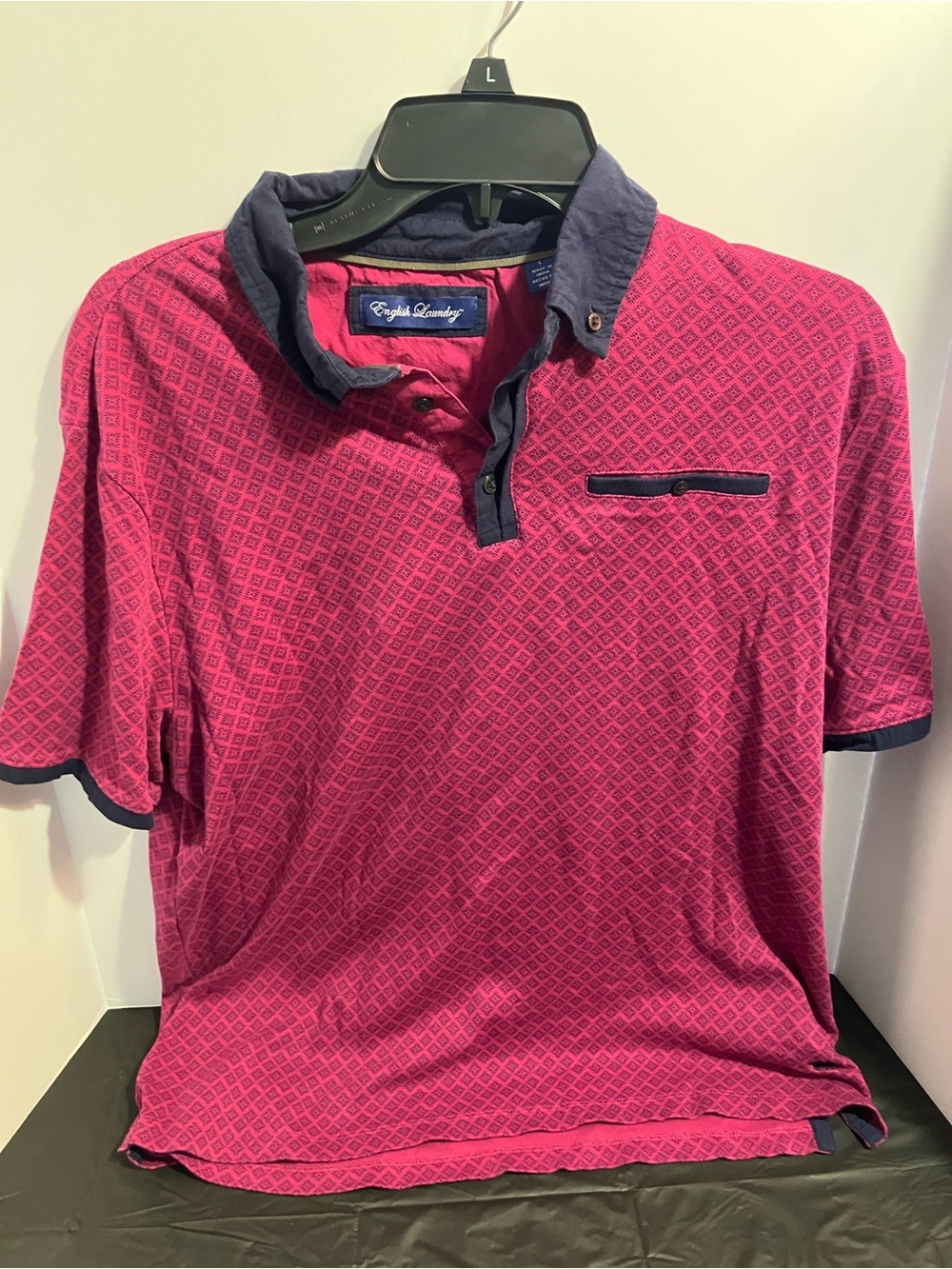 English Laundry Men’s Pink Polo with Navy Trim